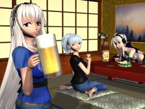 Rating: Safe Score: 0 Tags: alcohol barefoot beer cup image indoors jewelry long_hair looking_at_viewer multiple_girls ponytail purple_eyes red_eyes silver_hair sitting solo suigintou tatami white_hair User: admin