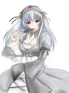 Rating: Safe Score: 0 Tags: 1girl blush breasts cleavage commentary_request detached_collar dress feathers flower frills ginjyasei hairband image large_breasts long_hair long_sleeves looking_at_viewer puffy_sleeves red_eyes rose rozen_maiden silver_hair simple_background smile solo suigintou white_background User: admin