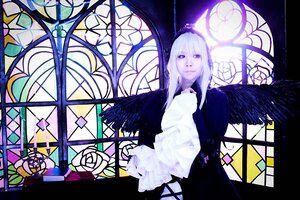 Rating: Safe Score: 0 Tags: 1girl angel_wings bangs black_dress dress flower long_hair long_sleeves looking_at_viewer solo stained_glass suigintou white_hair wings User: admin