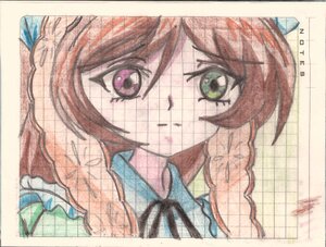 Rating: Safe Score: 0 Tags: 1girl blue_bow blue_neckwear bow brown_hair collared_shirt green_eyes image photo plaid ribbon shirt solo suiseiseki traditional_media User: admin