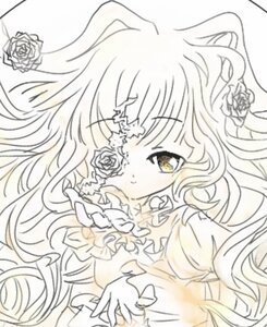 Rating: Safe Score: 0 Tags: 1girl bangs blurry blush closed_mouth dress eyebrows_visible_through_hair eyepatch flower gloves image kirakishou long_hair looking_at_viewer monochrome rose solo spot_color very_long_hair white_flower white_rose yellow_eyes User: admin