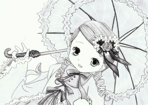 Rating: Safe Score: 0 Tags: 1girl dress drill_hair flower frills hair_ornament holding holding_umbrella image kanaria long_hair long_sleeves looking_at_viewer microphone monochrome open_mouth parasol ribbon ringlets smile solo traditional_media twin_drills umbrella upper_body User: admin