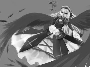 Rating: Safe Score: 0 Tags: 1girl bangs black_wings breasts dress feathered_wings feathers frills full_body greyscale hairband image juliet_sleeves long_hair long_sleeves looking_at_viewer monochrome puffy_sleeves solo standing suigintou very_long_hair wide_sleeves wings User: admin