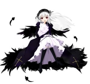 Rating: Safe Score: 0 Tags: 1girl black_feathers black_wings boots dress feathers finger_to_mouth flower frills full_body hairband image long_hair long_sleeves looking_at_viewer red_eyes ribbon rose solo suigintou very_long_hair white_background wings User: admin