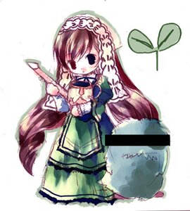 Rating: Safe Score: 0 Tags: 1girl artist_request brown_hair dress frills green_dress heterochromia identity_censor image long_hair long_sleeves looking_at_viewer lowres ribbon rozen_maiden simple_background solo suiseiseki very_long_hair white_background User: admin