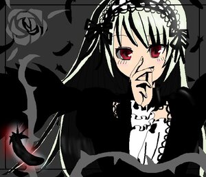 Rating: Safe Score: 0 Tags: 1girl dress feathers flower frilled_sleeves frills hairband image lolita_hairband long_hair long_sleeves looking_at_viewer red_eyes ribbon rose solo suigintou upper_body wings User: admin