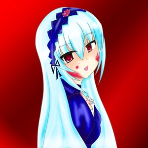 Rating: Safe Score: 0 Tags: 1girl bangs choker dress eyebrows_visible_through_hair image long_hair looking_at_viewer open_mouth red_background red_eyes silver_hair solo suigintou upper_body User: admin