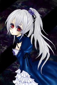 Rating: Safe Score: 0 Tags: 1girl dress flower frills hair_flower hair_ornament image long_hair ponytail red_eyes ribbon rose silver_hair solo suigintou User: admin