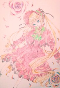 Rating: Safe Score: 0 Tags: 1girl blonde_hair blue_eyes bonnet dress flower frills image long_hair long_sleeves looking_at_viewer petals pink_dress pink_flower pink_rose red_flower red_rose rose shinku solo very_long_hair User: admin