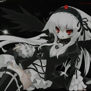 Rating: Safe Score: 0 Tags: 1girl black_wings breasts dress flower frills gothic_lolita hairband image lolita_fashion lolita_hairband long_hair long_sleeves looking_at_viewer red_eyes rose solo suigintou thighhighs wings zettai_ryouiki User: admin