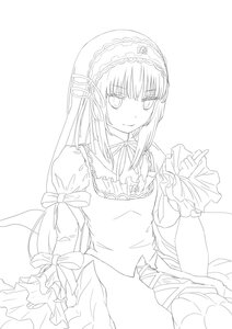 Rating: Safe Score: 0 Tags: 1girl blush dress frills greyscale hairband image lineart long_hair long_sleeves looking_at_viewer monochrome ribbon smile solo striped suigintou vertical_stripes User: admin