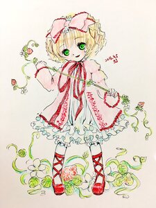 Rating: Safe Score: 0 Tags: 1girl blonde_hair bow cross-laced_footwear dress flower frills full_body green_eyes hair_bow hina_ichigo hinaichigo image long_sleeves looking_at_viewer pink_bow plant ribbon shoes short_hair smile solo standing strawberry traditional_media vines User: admin