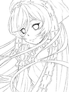 Rating: Safe Score: 0 Tags: 1girl closed_mouth dress greyscale image lineart long_hair long_sleeves monochrome solo suiseiseki upper_body User: admin