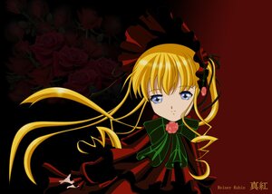 Rating: Safe Score: 0 Tags: 1girl blonde_hair blue_eyes bow bowtie dress flower green_bow green_neckwear image long_hair long_sleeves looking_at_viewer red_flower red_rose rose shinku simple_background solo twintails User: admin