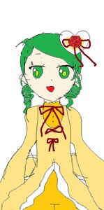 Rating: Safe Score: 0 Tags: 1girl :d auto_tagged dress flower green_eyes green_hair hair_ornament image kanaria looking_at_viewer open_mouth red_flower short_hair simple_background smile solo white_background yellow_dress User: admin