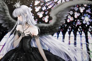 Rating: Safe Score: 0 Tags: 1girl angel_wings bare_shoulders black_dress black_wings crown dress elbow_gloves feathered_wings feathers fishnet_legwear fishnets gloves halo image jewelry long_hair necklace red_eyes solo solo_wing suigintou very_long_hair white_wings wings User: admin