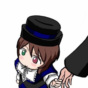 Rating: Safe Score: 0 Tags: 1girl black_headwear blue_dress blush brown_hair dress frills green_eyes hat heterochromia holding_hands image long_sleeves red_eyes ribbon short_hair simple_background solo solo_focus souseiseki suiseiseki top_hat white_background User: admin