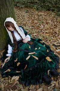 Rating: Safe Score: 0 Tags: 1girl brown_hair closed_eyes dress green_dress long_hair long_sleeves solo suiseiseki User: admin