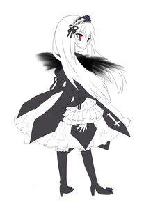 Rating: Safe Score: 0 Tags: 1girl black_wings boots dress frilled_sleeves frills full_body hairband high_heel_boots high_heels image long_hair long_sleeves looking_at_viewer monochrome red_eyes solo standing suigintou white_background wings User: admin
