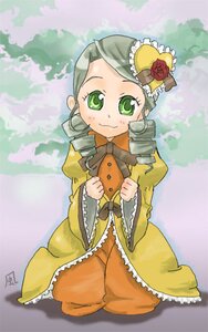 Rating: Safe Score: 0 Tags: 1girl bow dress drill_hair frills green_eyes green_hair hat image kanaria long_sleeves rose sitting solo twin_drills User: admin