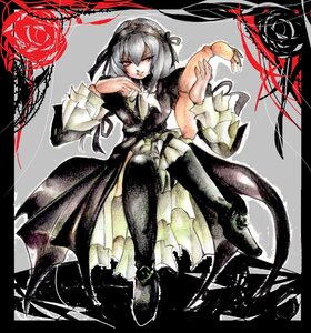 Rating: Safe Score: 0 Tags: 1girl boots dress flower hairband image long_sleeves looking_at_viewer ribbon rose solo suigintou thighhighs User: admin