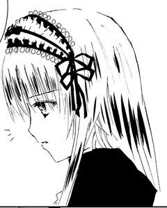 Rating: Safe Score: 0 Tags: 1girl bangs eyebrows_visible_through_hair hair_ribbon image looking_at_viewer monochrome profile ribbon simple_background solo suigintou white_background User: admin