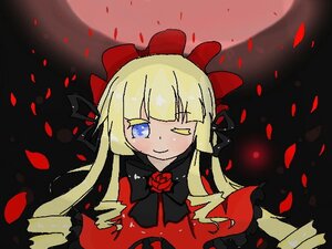 Rating: Safe Score: 0 Tags: 1girl blonde_hair blue_eyes bow dress flower hair_bow image long_hair long_sleeves looking_at_viewer one_eye_closed petals red_bow red_dress rose rose_petals shinku smile solo User: admin