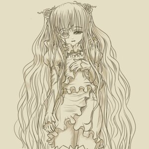 Rating: Safe Score: 0 Tags: 1girl doll_joints dress flower frills hair_flower hair_ornament image joints kirakishou long_hair long_sleeves monochrome rose simple_background solo very_long_hair User: admin