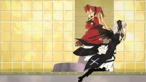 Rating: Safe Score: 0 Tags: 1girl blonde_hair boots dress frills image long_hair long_sleeves multiple_girls pair ribbon shinku silver_hair standing suigintou tiles wings User: admin