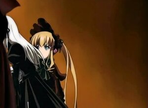 Rating: Safe Score: 0 Tags: 1girl black_dress blonde_hair blue_eyes bonnet bow dress flower image long_hair long_sleeves pair rose shinku solo suigintou twintails very_long_hair User: admin