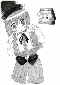 Rating: Safe Score: 0 Tags: 2girls auto_tagged eyebrows_visible_through_hair greyscale hat image long_sleeves looking_at_viewer monochrome multiple_girls ribbon short_hair smile solo souseiseki User: admin