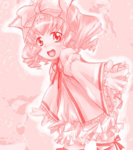 Rating: Safe Score: 0 Tags: 1girl bloomers blush bow dress drill_hair hair_bow hinaichigo image long_sleeves monochrome open_mouth outstretched_arms pink_theme ribbon short_hair smile solo User: admin