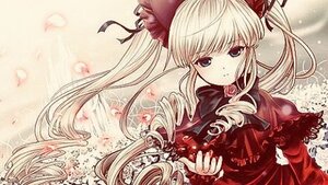 Rating: Safe Score: 0 Tags: 1girl blonde_hair blue_eyes bonnet bow dress drill_hair flower image long_hair long_sleeves looking_at_viewer pink_rose red_dress ribbon rose shinku solo twintails upper_body User: admin