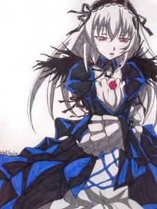 Rating: Safe Score: 0 Tags: 1girl black_wings dress flower frills hairband image long_hair long_sleeves looking_at_viewer puffy_sleeves red_eyes ribbon rose solo suigintou traditional_media wings User: admin