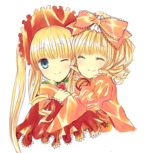 Rating: Safe Score: 0 Tags: 2girls ;) blonde_hair blue_eyes bow closed_eyes dress drill_hair flower hair_bow hinaichigo image long_hair long_sleeves looking_at_viewer multiple_girls one_eye_closed pair pink_bow rose shinku simple_background smile white_background User: admin