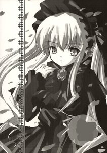 Rating: Safe Score: 0 Tags: 1girl bonnet bow bowtie dress flower greyscale image long_hair long_sleeves looking_at_viewer monochrome petals shinku simple_background solo twintails very_long_hair User: admin