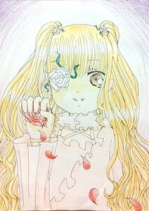 Rating: Safe Score: 0 Tags: 1girl blonde_hair flower hair_flower hair_ornament image kirakishou long_hair petals red_flower red_rose rose rose_petals solo thorns traditional_media User: admin