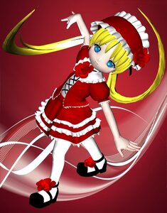 Rating: Safe Score: 0 Tags: 1girl blonde_hair blue_eyes bonnet bow dress flower frills full_body hat image long_hair outstretched_arms puffy_sleeves red_background red_dress red_flower red_rose rose shinku shoes simple_background solo spread_arms standing twintails very_long_hair white_legwear User: admin