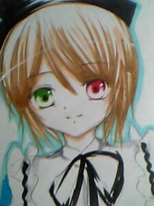 Rating: Safe Score: 0 Tags: 1girl closed_mouth frills green_eyes image long_sleeves looking_at_viewer red_eyes short_hair simple_background solo souseiseki upper_body User: admin