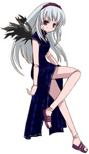 Rating: Safe Score: 0 Tags: 1girl black_wings blue_dress blush bracelet china_dress chinese_clothes dress full_body hairband honami_yuu image jewelry long_hair looking_at_viewer rozen_maiden sandals simple_background sitting sleeveless solo suigintou wings User: admin