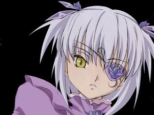 Rating: Safe Score: 0 Tags: 1girl barasuishou closed_mouth eyepatch flower frills hair_ribbon image looking_at_viewer purple_rose ribbon rose silver_hair simple_background solo two_side_up yellow_eyes User: admin