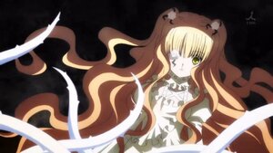 Rating: Safe Score: 0 Tags: 1girl black_background blonde_hair dress eyepatch frills image kirakishou long_hair long_sleeves looking_at_viewer solo very_long_hair yellow_eyes User: admin