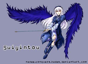Rating: Safe Score: 0 Tags: 1girl auto_tagged black_wings boots copyright_name dress feathered_wings frills full_body hairband holding holding_weapon image long_hair long_sleeves red_eyes ribbon simple_background solo suigintou weapon wings User: admin