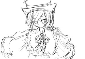 Rating: Safe Score: 0 Tags: 1girl animal_ears dress greyscale hat image long_sleeves looking_at_viewer monochrome sketch solo souseiseki User: admin