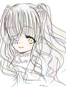 Rating: Safe Score: 0 Tags: 1girl bangs closed_mouth eyebrows_visible_through_hair flower image kirakishou long_hair looking_at_viewer monochrome rose smile solo twitter_username two_side_up upper_body User: admin