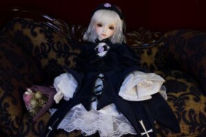 Rating: Safe Score: 0 Tags: 1girl black_dress doll dress flower frills lips long_sleeves looking_at_viewer rose solo suigintou white_hair wide_sleeves wings User: admin