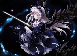 Rating: Safe Score: 0 Tags: 1girl black_wings commentary_request detached_collar dress flower frills hairband highres holding_sword image lolita_hairband long_hair long_sleeves meimei mtyy photoshop_(medium) pink_eyes red_eyes rose rozen_maiden silver_hair solo suigintou sword weapon wings User: admin
