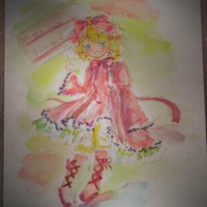 Rating: Safe Score: 0 Tags: 1girl blonde_hair bow cross-laced_footwear dress hair_bow hina_ichigo hinaichigo image long_sleeves looking_at_viewer open_mouth pink_bow short_hair smile solo traditional_media watercolor_(medium) User: admin