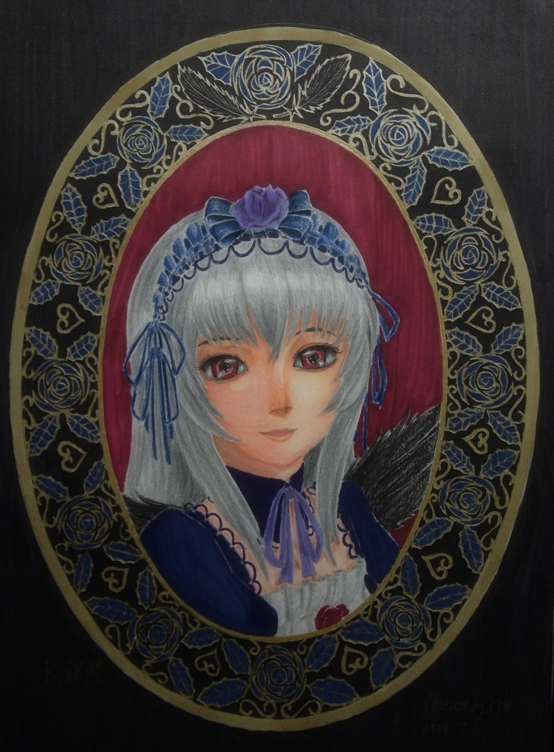 1girl detached_collar flower frills hairband image looking_at_viewer red_eyes ribbon rose silver_hair solo suigintou upper_body