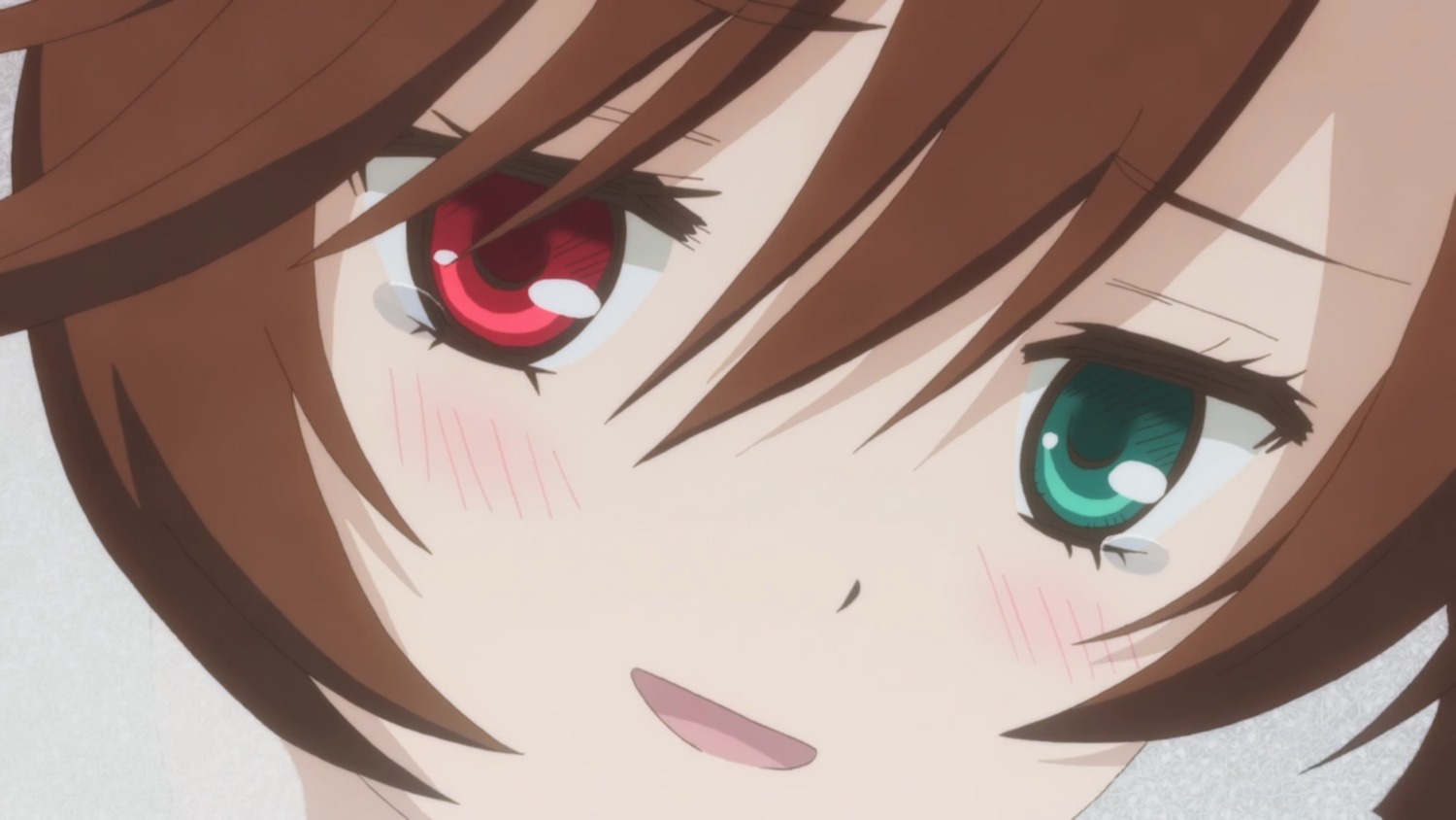 1girl blush brown_hair close-up eyebrows_visible_through_hair face hair_between_eyes image looking_at_viewer open_mouth short_hair simple_background solo suiseiseki